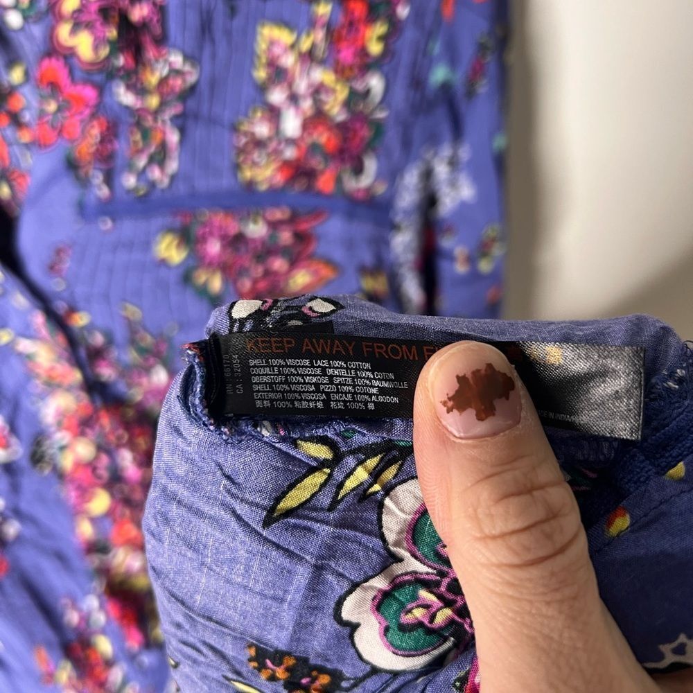 Anthropologie Diana Pintucked Blue Floral Tunic Dress size Small - Picture 6 of 7